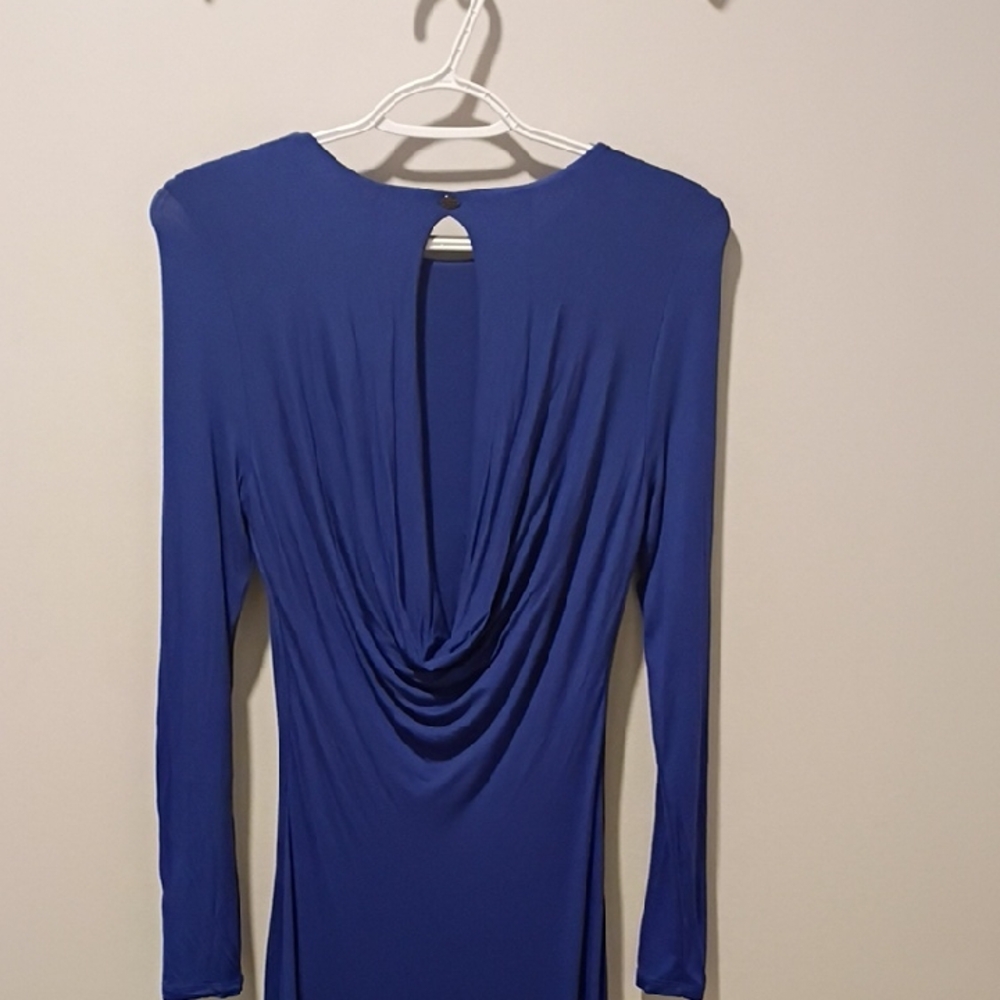 Guess Blue Dress With Keyhole Back Asymmetrical Hem Floor Length